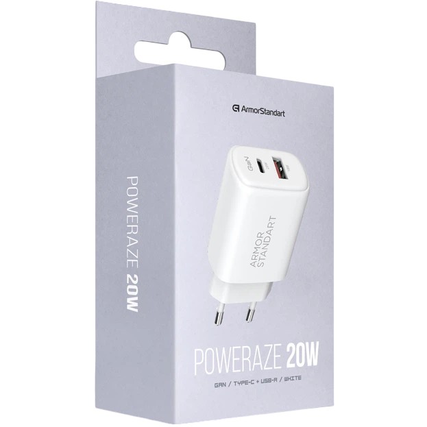 Зарядний пристрій ARMORSTANDART Poweraze 20W GaN White (ARM87066) Вихідний роз'єм USB