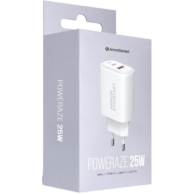 Зарядний пристрій ARMORSTANDART Poweraze 25W GaN White (ARM87067) Вихідний роз'єм USB