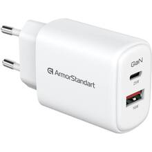 Зарядний пристрій ARMORSTANDART AR-T252WEU 25W GaN USB-C+ USB-A White (ARM89532)