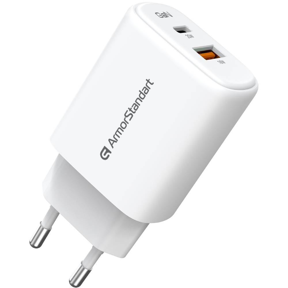 Зарядний пристрій ARMORSTANDART AR-T252WEU 25W GaN USB-C+ USB-A White (ARM89532) Потужність 25