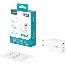 Сетевое зарядное устройство CHOETECH USB-A/USB-C White (PD3046-EU-WH)