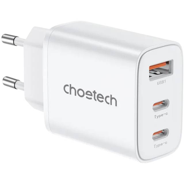 Сетевое зарядное устройство CHOETECH USB-A/USB-C White (PD3046-EU-WH)