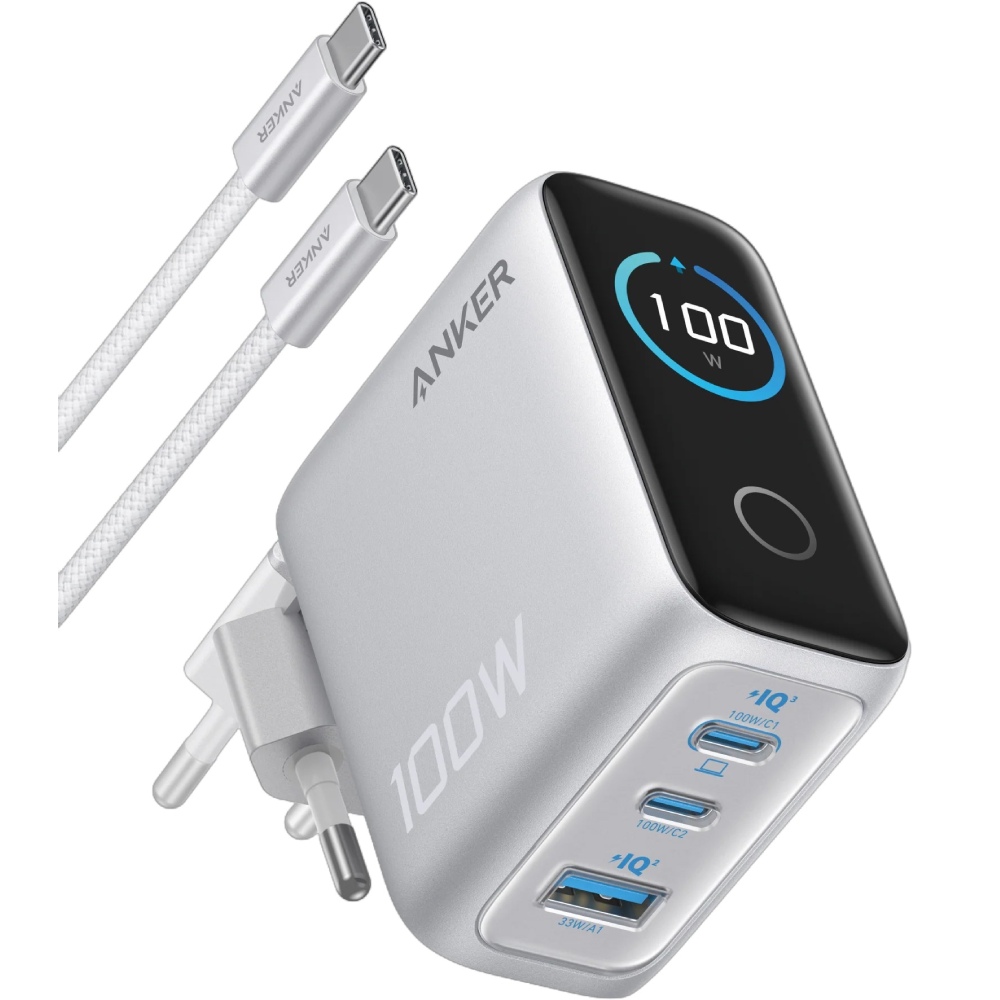 Сетевое зарядное устройство ANKER GaN Charger 100W + кабель Type-C Silver (B121BG41)
