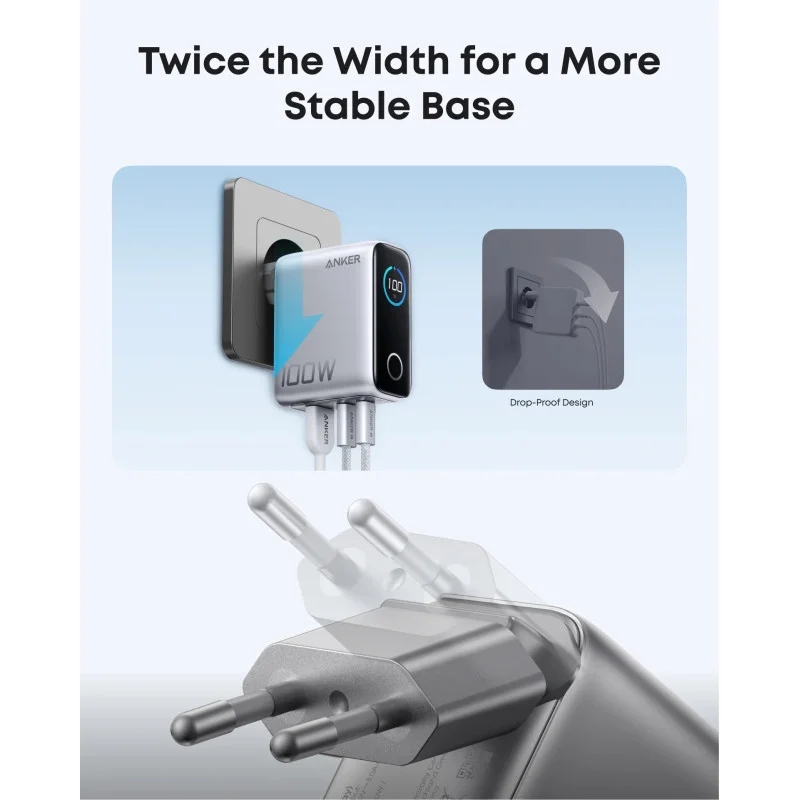 Сетевое зарядное устройство ANKER GaN Charger 100W + кабель Type-C Silver (B121BG41) Кабель съемный