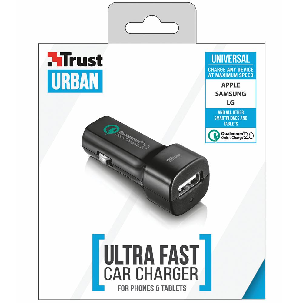 Зарядний пристрій TRUST URBAN Ultra Fast Car Charger 2.0 Black (21064) Підтримка швидкої зарядки False