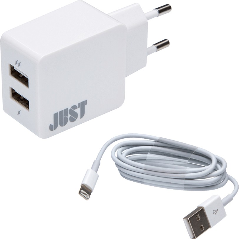 Зарядное устройство JUST Core Dual USB Wall Charger White + кабель (CCHRGR-CRLU-WHT)