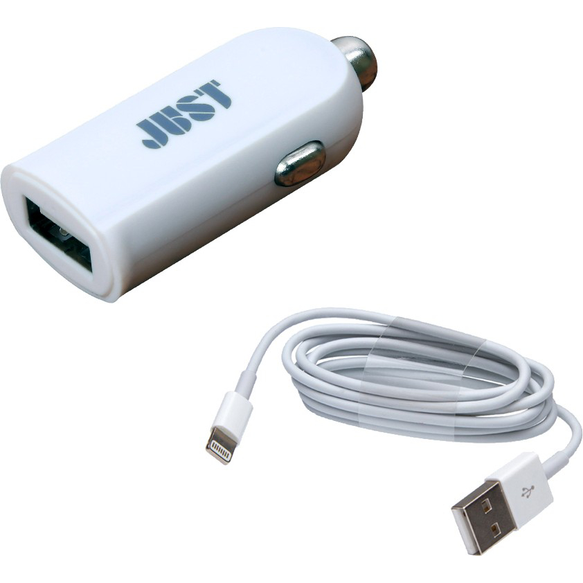 Автомобильное зарядное устройство JUST Me2 USB Car Charger White + Lightning кабель (CCHRGR-M2LGHT-WHT)