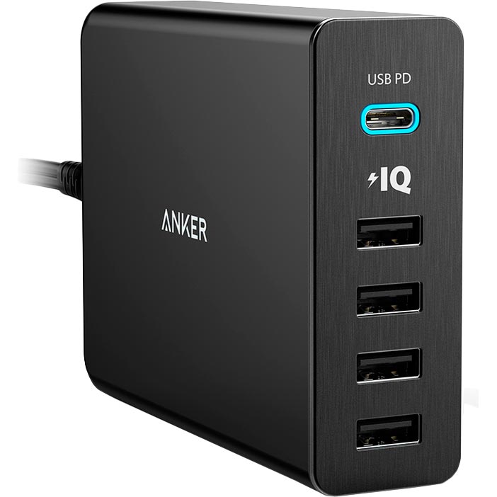 Зарядний пристрій Anker PowerPort+ 5 - 60W 1xPD & 4xPIQ V3 Black (A2053L11/A2053G11)