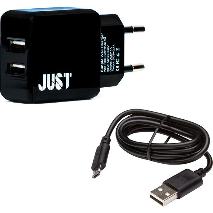 Зарядное устройство JUST Simple Dual Wall Charger Black + microUSB