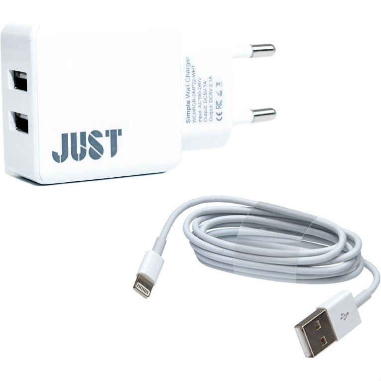 Зарядное устройство JUST Simple Dual Wall Charger White + Lightning (WCHRGR-SMP2LGHT-WHT)