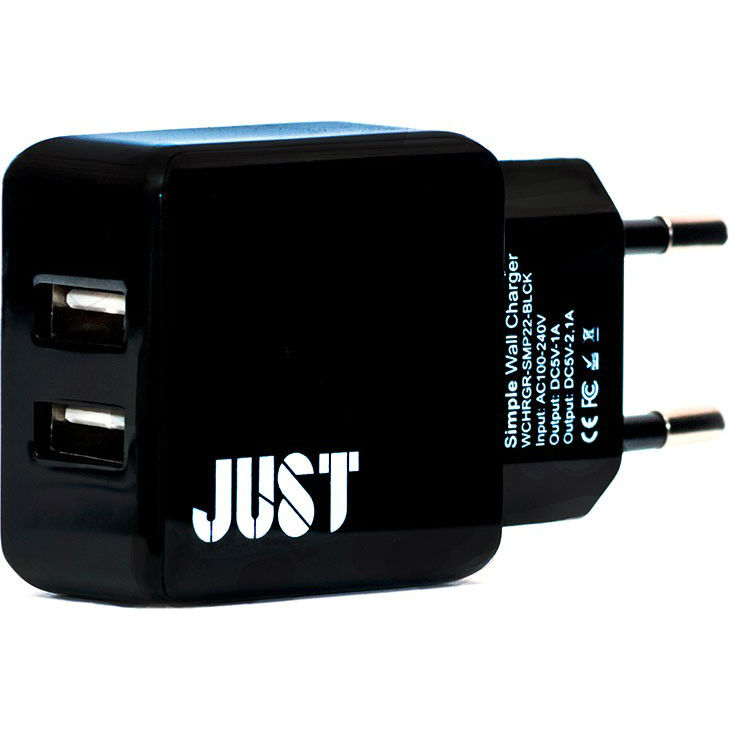 Зарядное устройство JUST Simple Dual USB Wall Charger Black (WCHRGR-SMP22-BLCK)