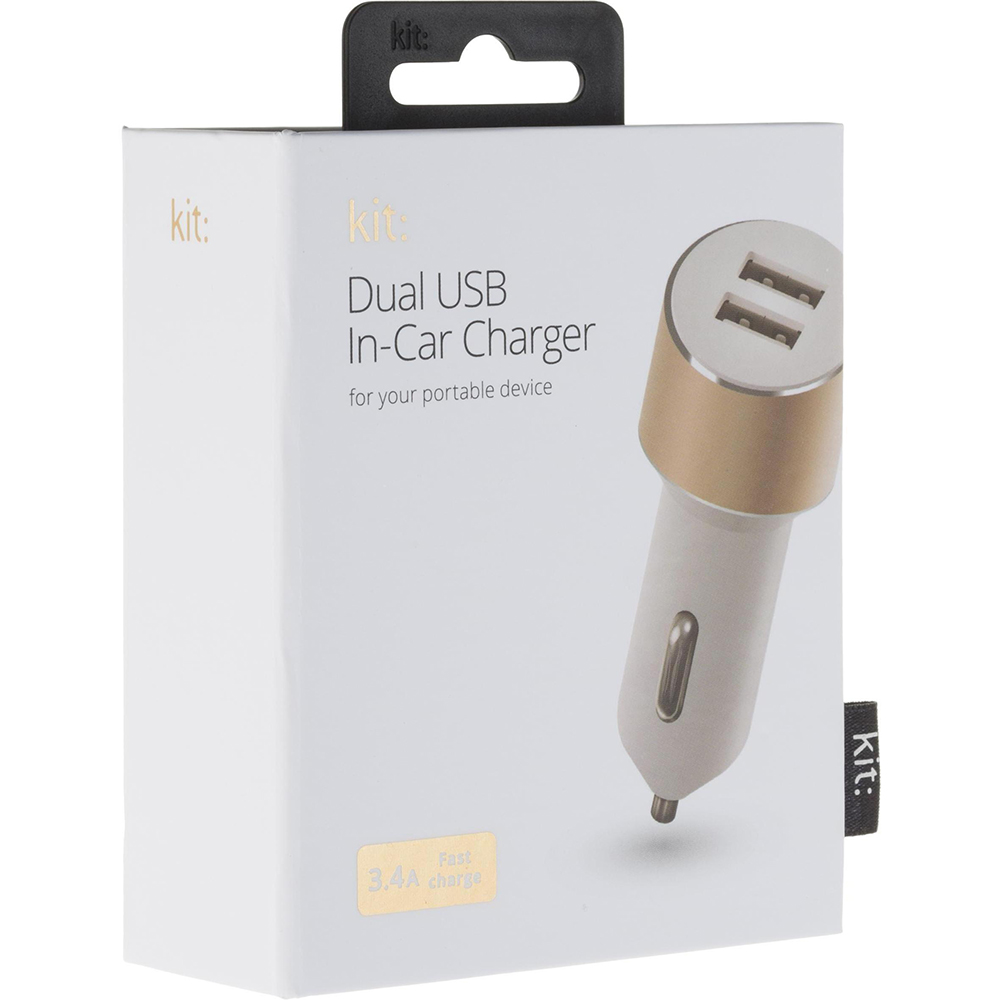 Автомобильное зарядное устройство KIT Platinum Dual USB Charger (USB 3.4 Amp) Gold (USBCCALU3GD) Тип автомобильное зарядное устройство