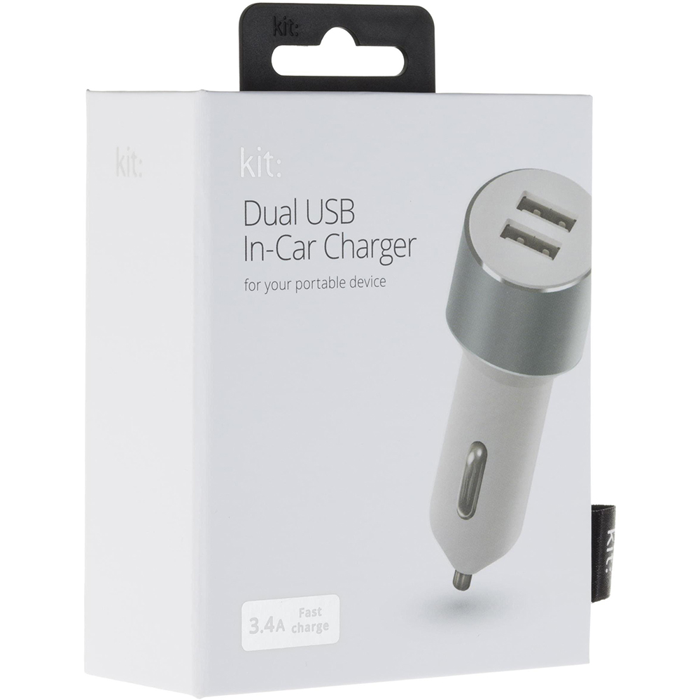 Автомобильное зарядное устройство KIT Platinum Dual USB Charger (USB 3.4 Amp) Silver (USBCCALU3SI) Количество одновременно заряжаемых устройств от автомобильной зарядки 2