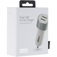 Автомобильное зарядное устройство KIT Platinum Dual USB Charger (USB 3.4 Amp) Silver (USBCCALU3SI)