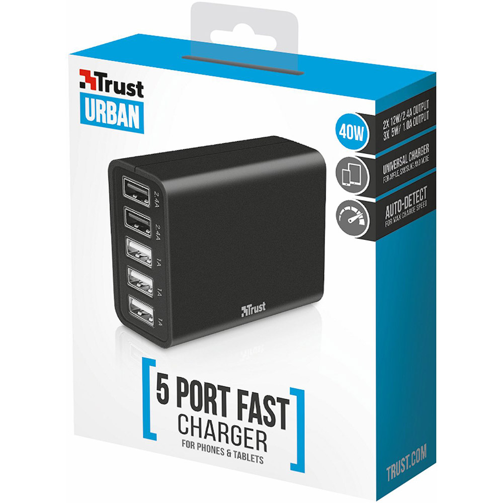 Зарядний пристрій TRUST URBAN 5xUSB Port 40W Fast Charger (21820) Вихідний струм 1 А