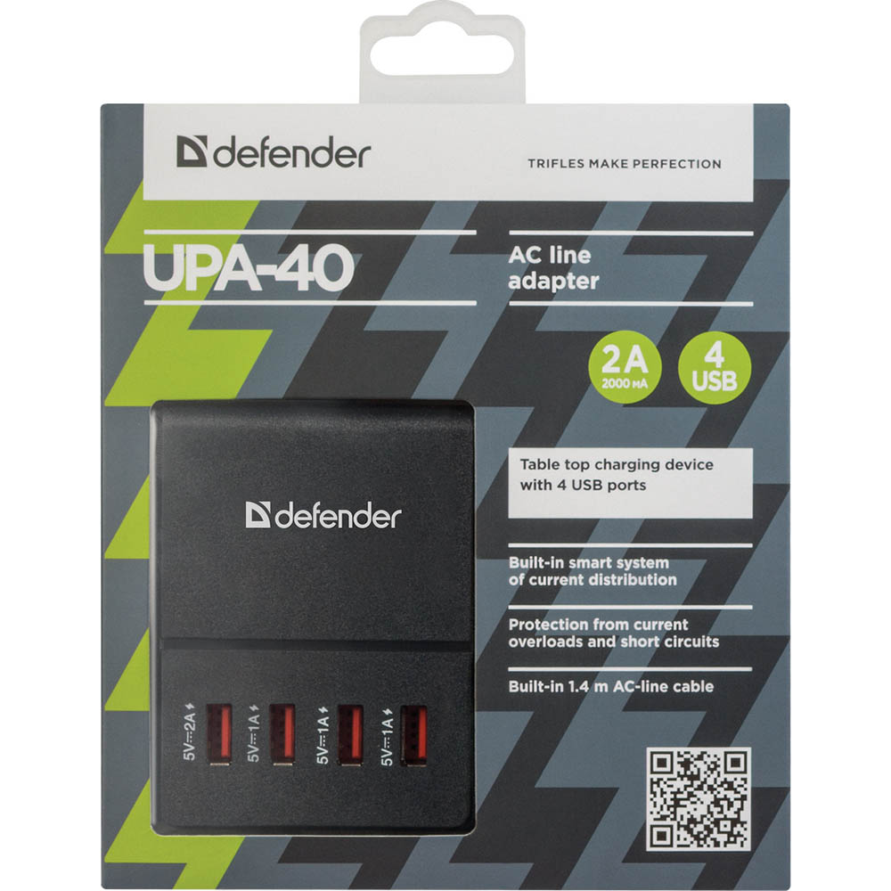 Сетевое зарядное устройство DEFENDER UPA-40 (83537) Кабель несъемный