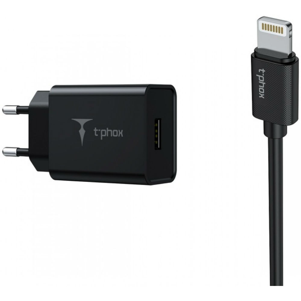 Зарядное устройство T-PHOX Mini 12W 2.4A + Lightning cable 1.2m black (Mini(B)+Lightning)