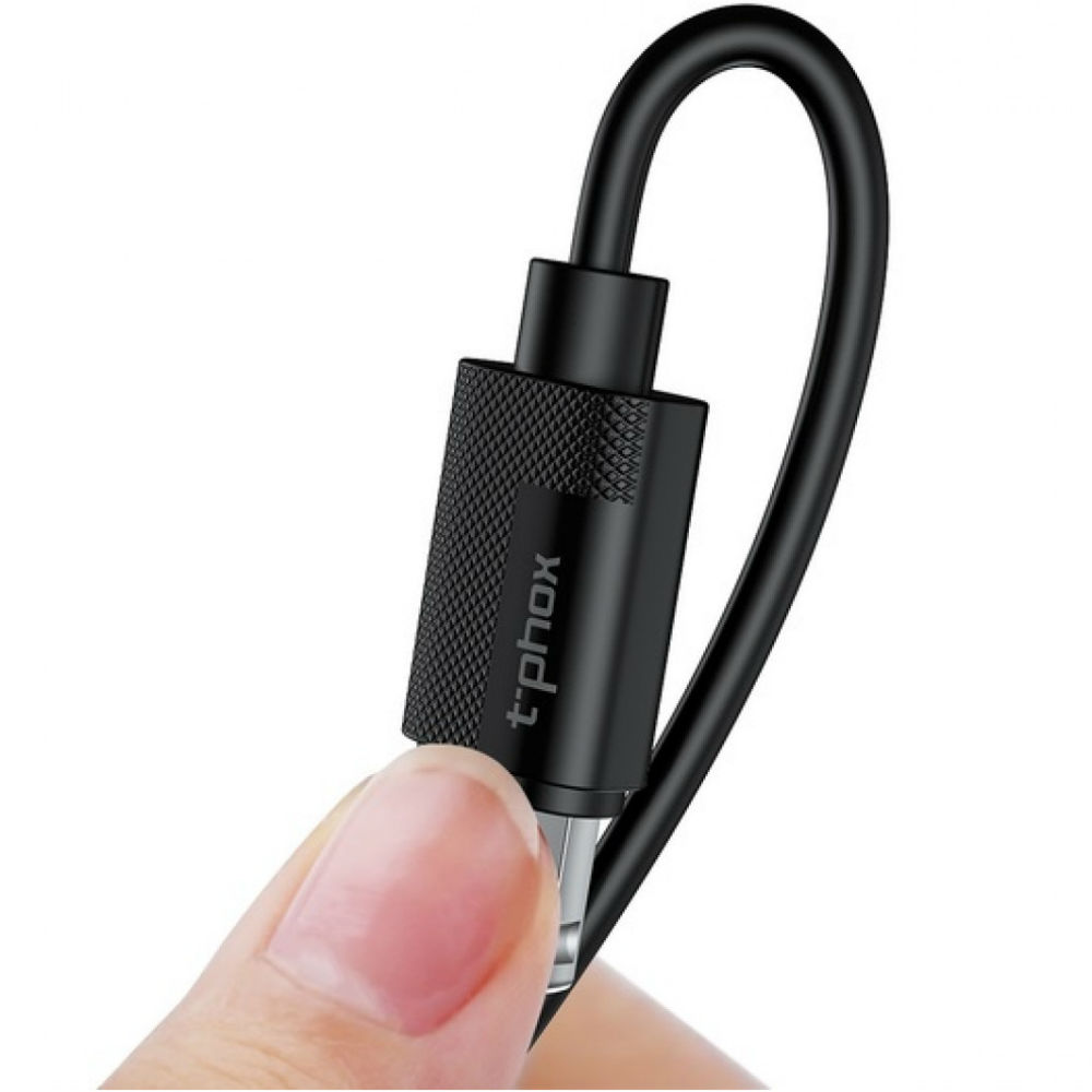 Зовнішній вигляд Зарядний пристрій T-PHOX Mini 12W 2.4 A + Lightning cable 1.2 m black (Mini(B)+Lightning)