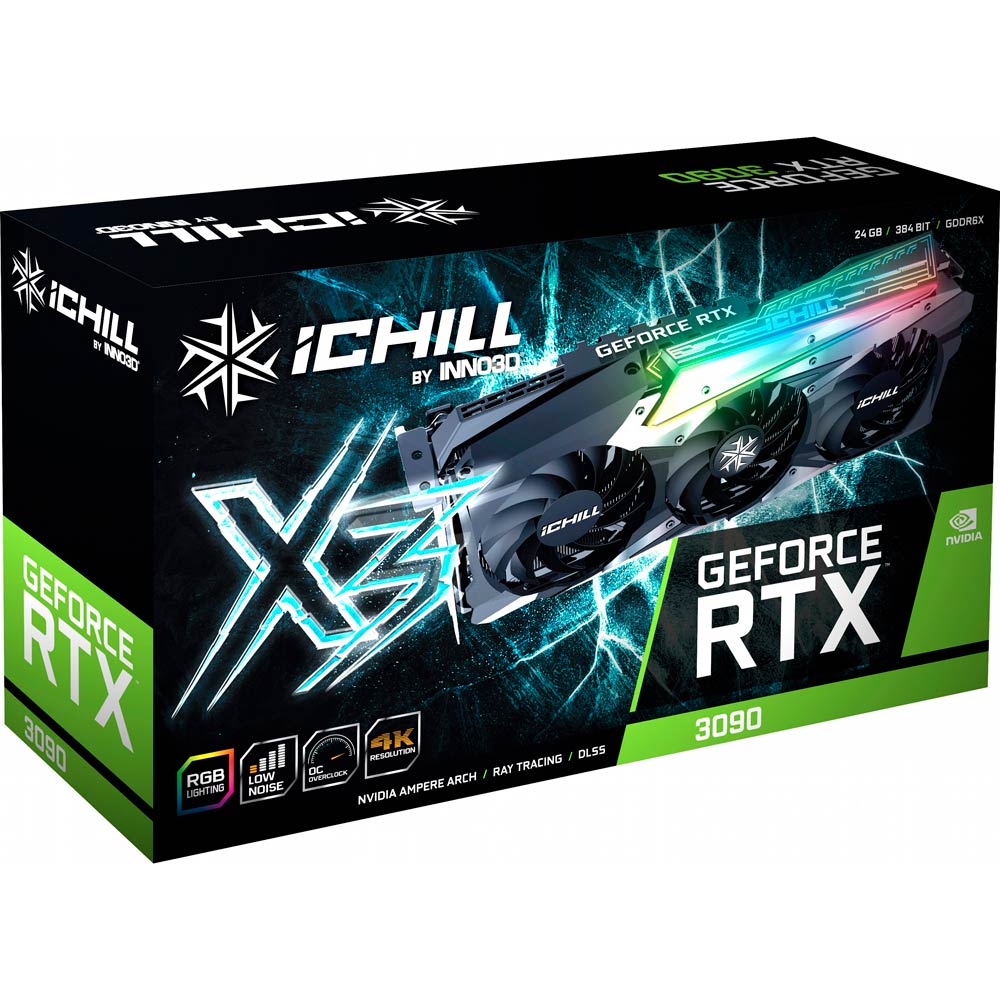 Внешний вид Видеокарта INNO3D GeForce RTX3090 iChill X3 24GB GDDR6X (C30903-246XX-1880VA37)