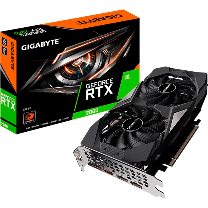 Внешний вид Видеокарта GIGABYTE RTX 2060 D6 6G 6GB 192Bit 1680/14000 MHz (GV-N2060D6-6GD 2.0)