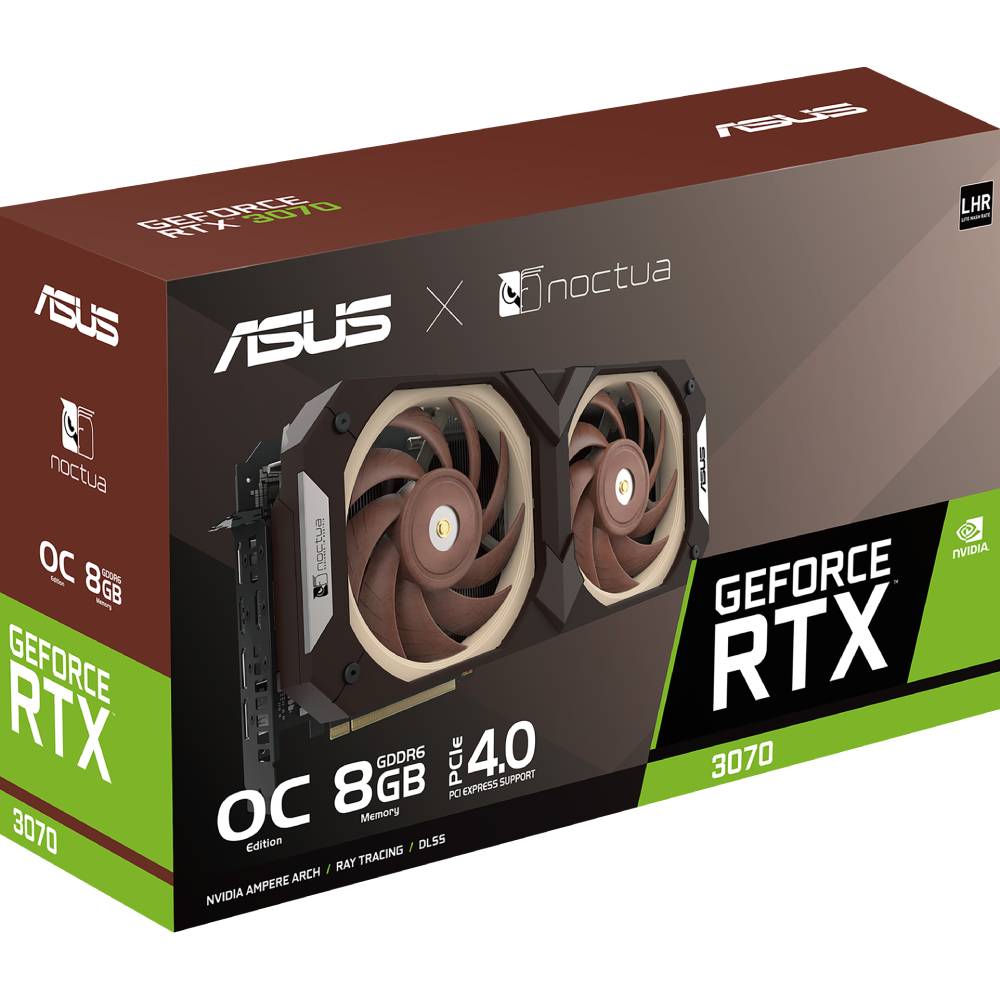 В интернет магазине Видеокарта ASUS GeForce RTX3070 Noctua OC Edition 8GB 256Bit 1845/14000MHz (RTX3070-O8G-NOCTUA)