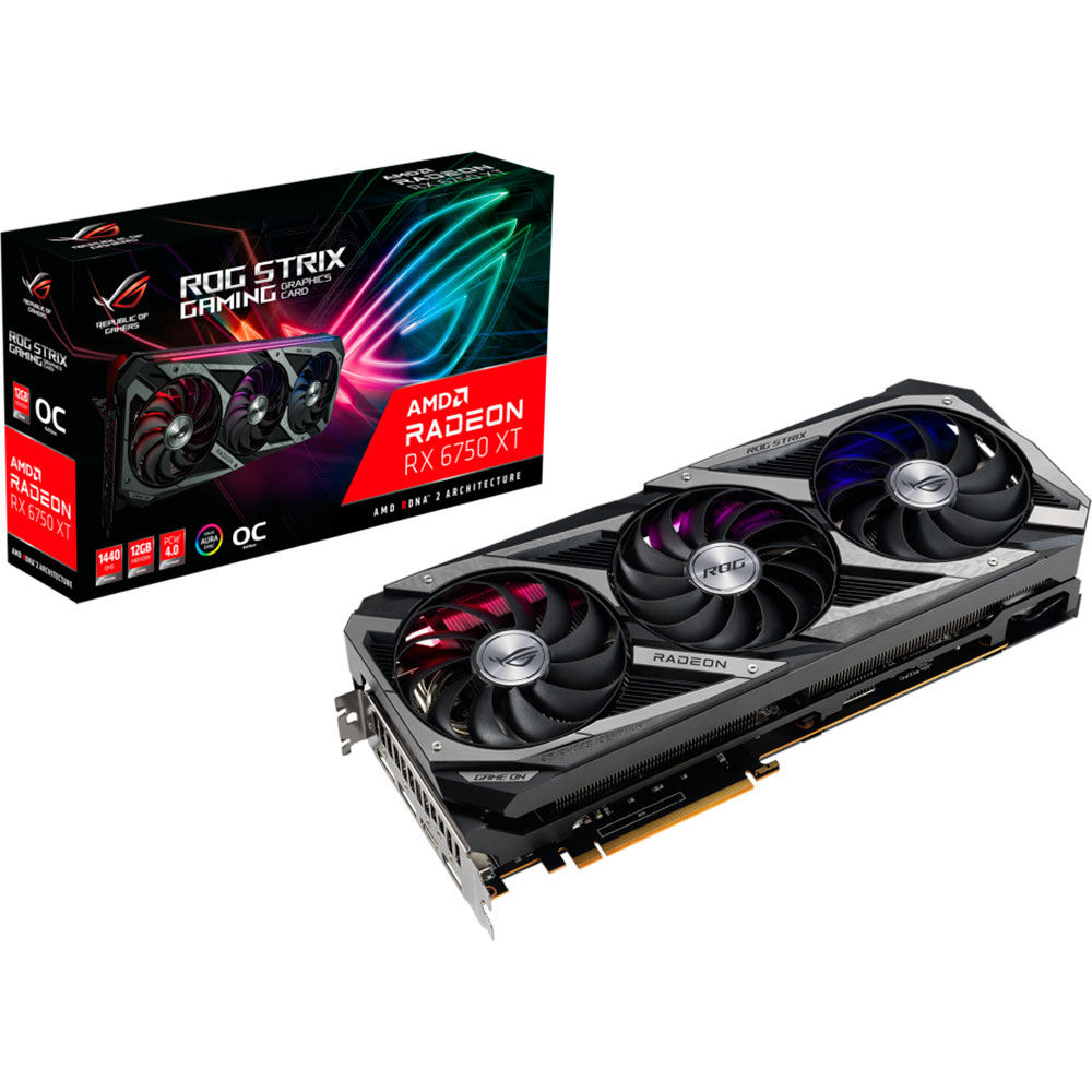 В Фокстрот Видеокарта ASUS Radeon RX 6750 XT ROG Strix OC Edition 12GB GDDR6 192-bit  2643/18000MHz (STRIX-RX6750XT-O12G-GAM)