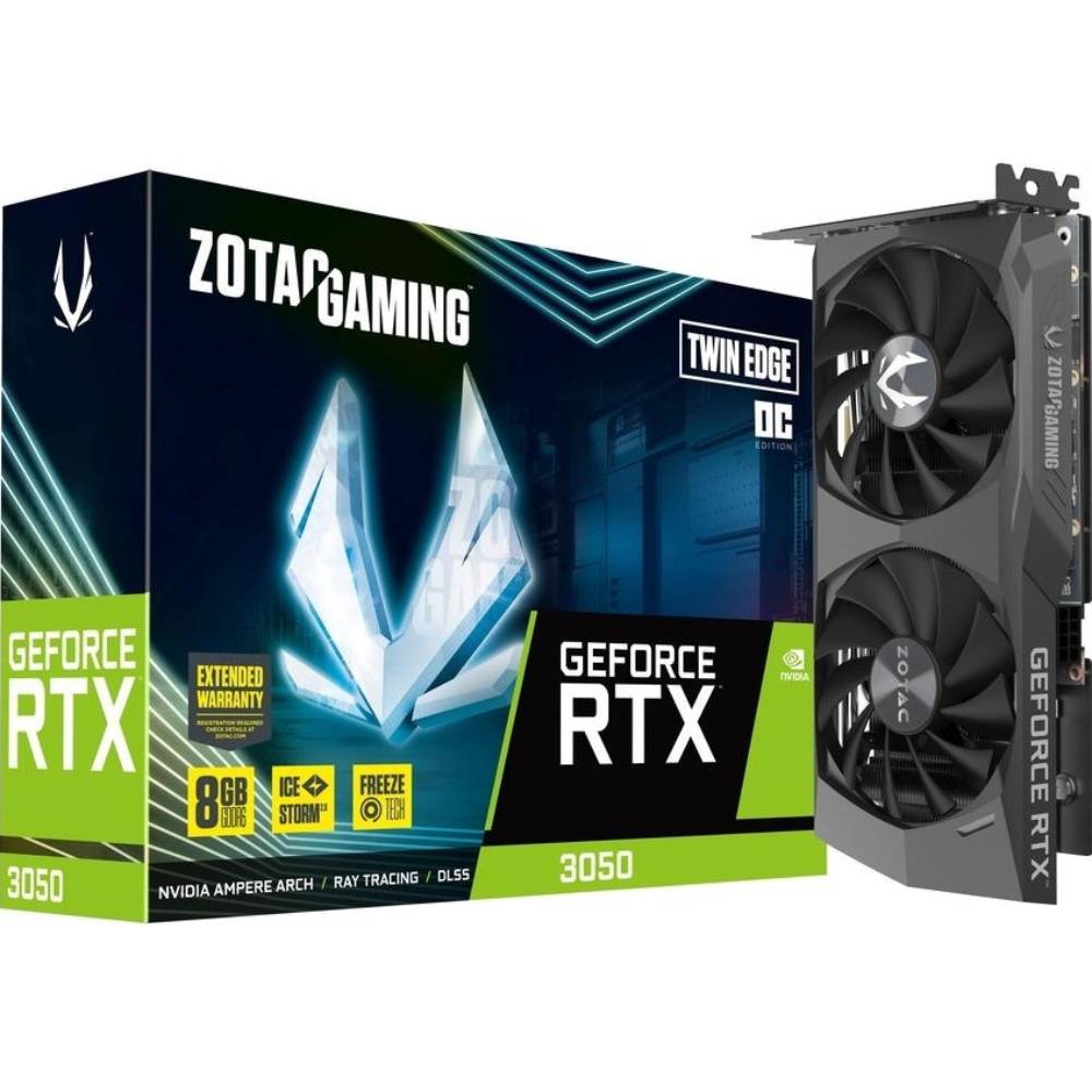 Зовнішній вигляд Відеокарта ZOTAC GeForce RTX 3050 Gaming Twin Edge OC 8GB 128Bit 1807/14000MHz (ZT-A30500H-10M)