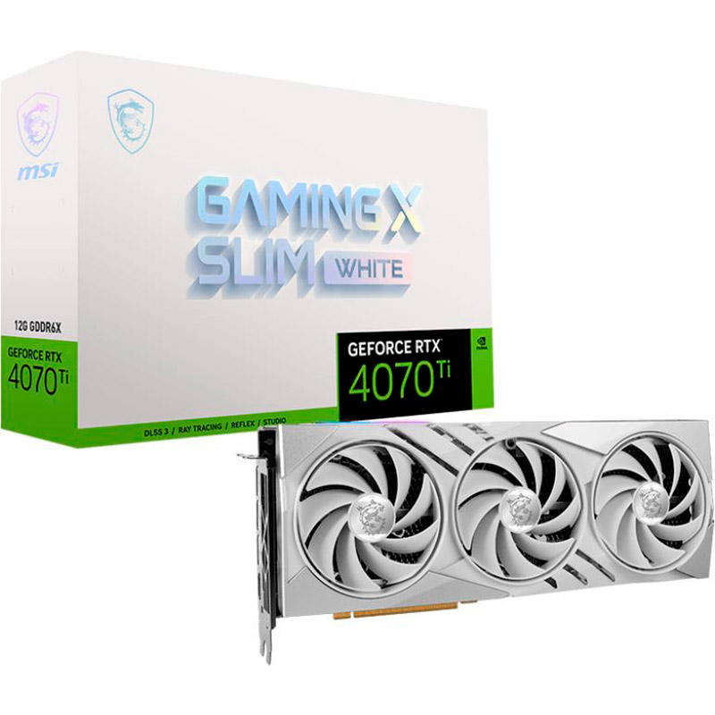 Фото Відеокарта MSI RTX 4070 Ti 12Gb 192Bit 2730/21000MHz GAMING X SLIM WHITE 12G