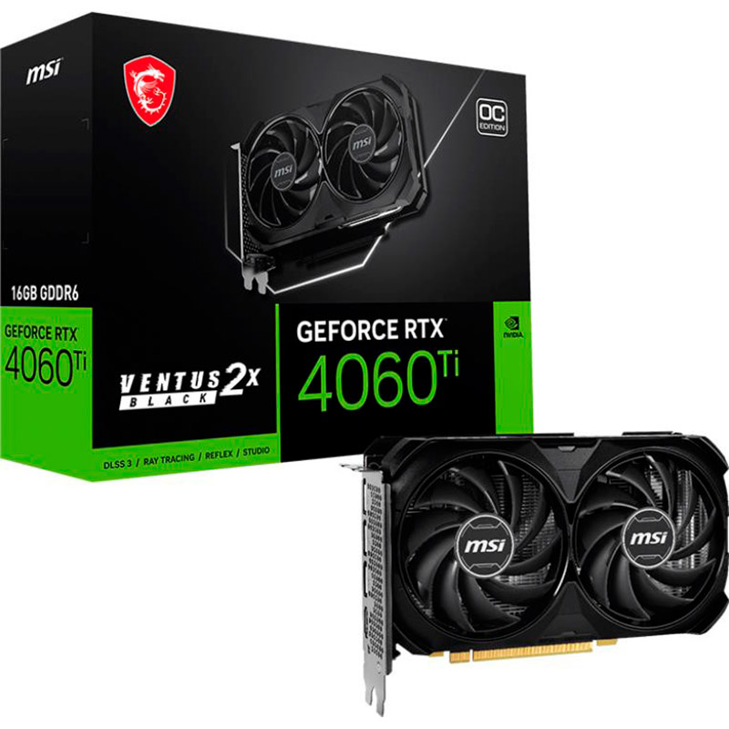 Фото 4 Відеокарта MSI RTX 4060 Ti 16Gb 128Bit 2610/18000MHz VENTUS 2X BLACK 16G OC