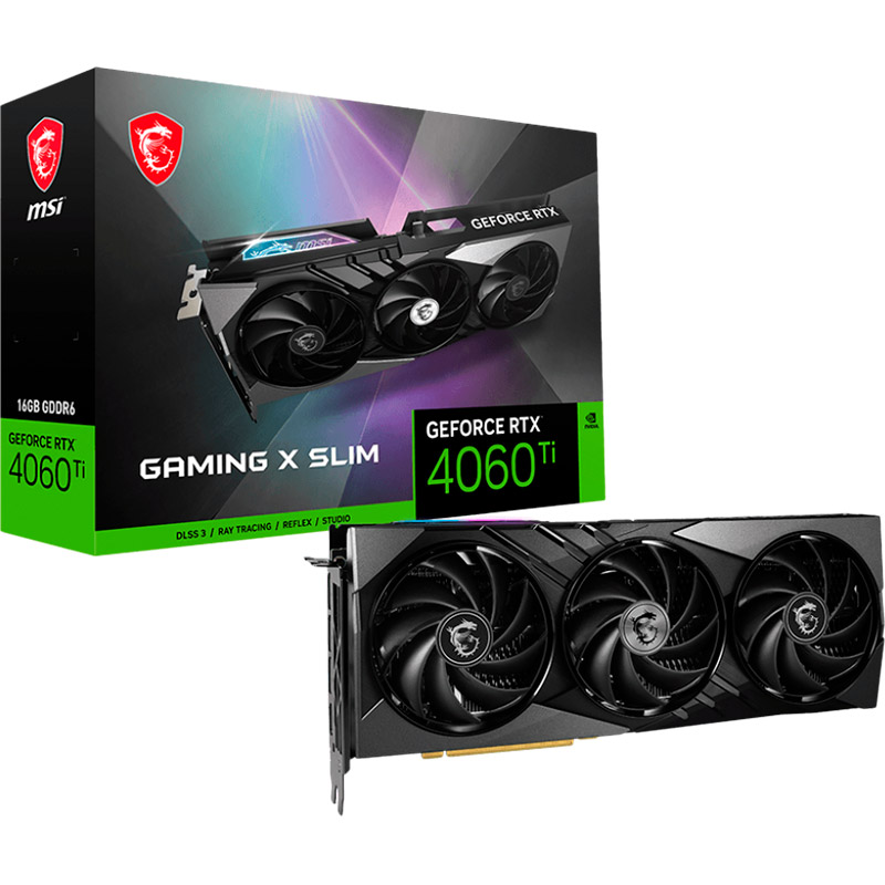 Внешний вид Видеокарта MSI RTX 4060 Ti 16Gb 128Bit 2670/18000MHz GAMING X SLIM 16G