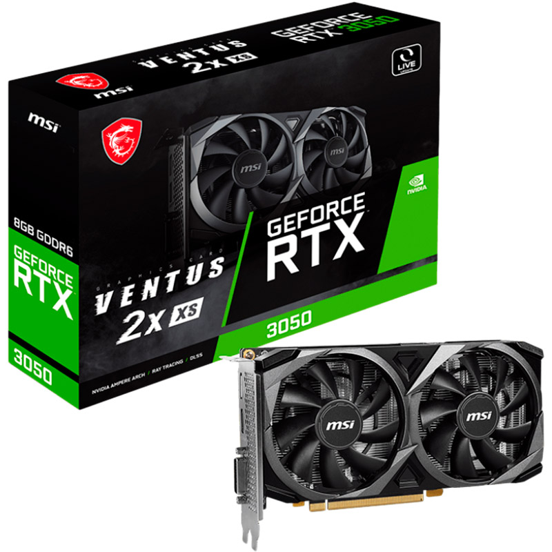 Відеокарта MSI RTX 3050 8Gb 128Bit 1777/14000MHz VENTUS 2X XS 8G Тип пам'яті GDDR6