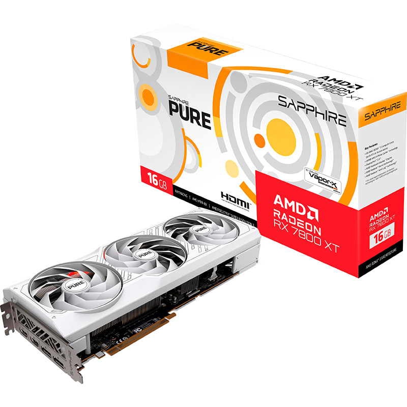 Видеокарта SAPPHIRE Radeon RX 7800 XT 16Gb 256Bit 2745/19500MHz Pure GAMING OC (11330-03-20G) Объем встроенной памяти, Гб 16