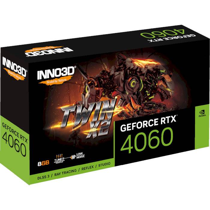 Відеокарта INNO3D GeForce RTX4060 TWIN X2 8GB GDDR6 128bit (N40602-08D6-173051N) Об'єм вбудованої пам'яті, Гб 8