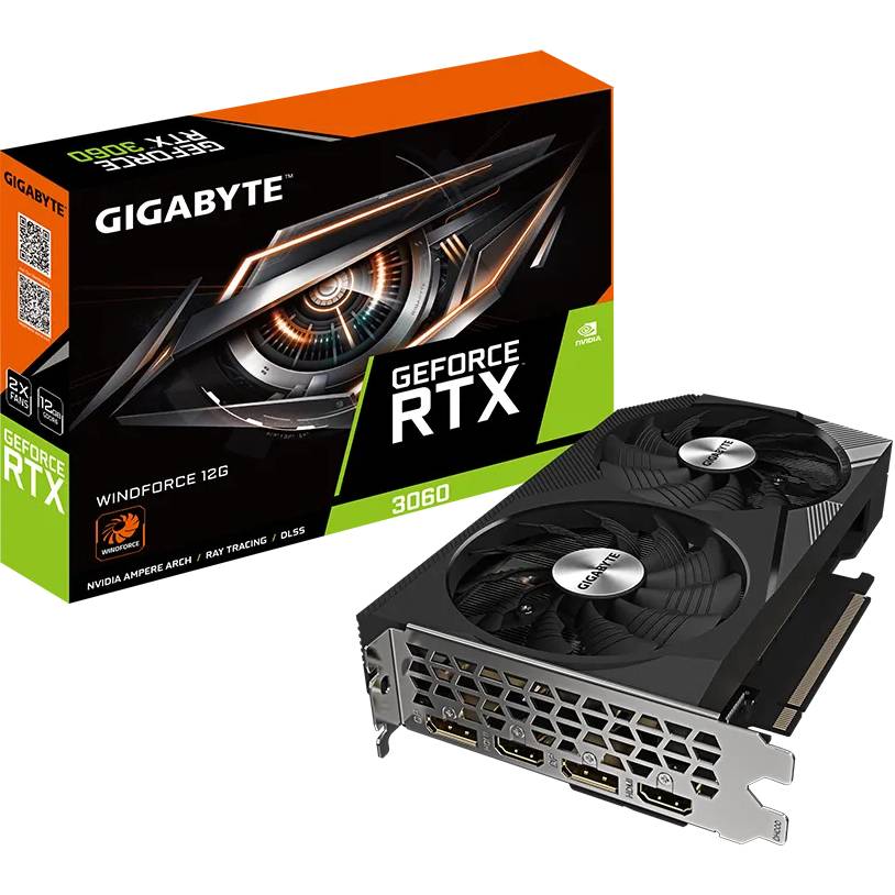 Фото Видеокарта GIGABYTE GeForce RTX 3060 WINDFORCE 12GB 192Bit 1777/15000MHz (GV-N3060WF2-12GD)