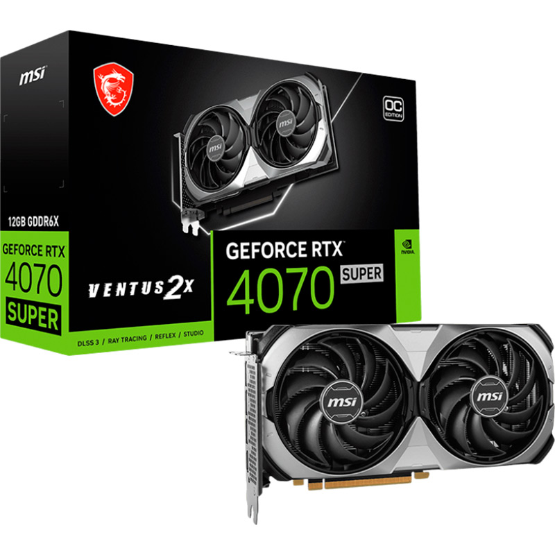 Зовнішній вигляд Відеокарта MSI NVIDIA RTX 4070 SUPER VENTUS 2X OC 12GB GDDR6X 192bit 2520/21000MHz (RTX 4070 SUPER 12G VENTUS 2XOC)