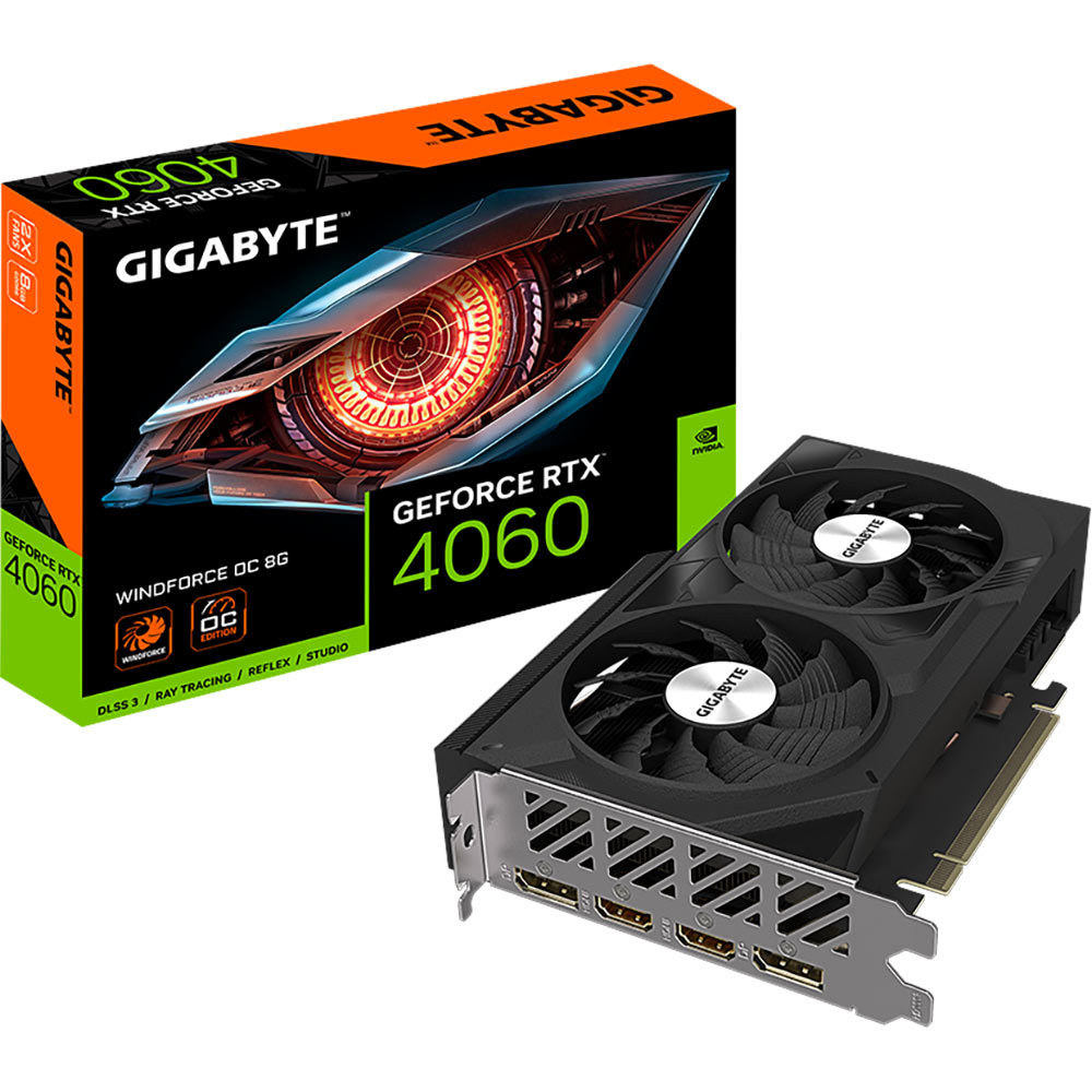 Фото Видеокарта GIGABYTE GeForce RTX4060 8GB 128bit 2475 MHz (GV-N4060WF2OC-8GD)