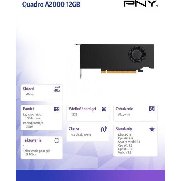 Зовнішній вигляд Відеокарта PNY NVIDIA AMPERE RTX A2000 (VCNRTXA2000-12GB-SB)