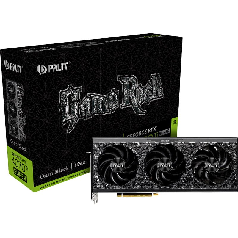 Замовити Відеокарта PALIT GeForce RTX 4070 Ti Super 16 Gb 256bit 2610/21000MHz GameRock OmniBlack (NED47TS019T2-1020Q)