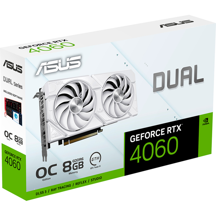 В Україні Відеокарта ASUS Dual GeForce RTX 4060 EVO White OC Edition 8GB GDDR6 (DUAL-RTX4060-O8G-EVO-WHITE)