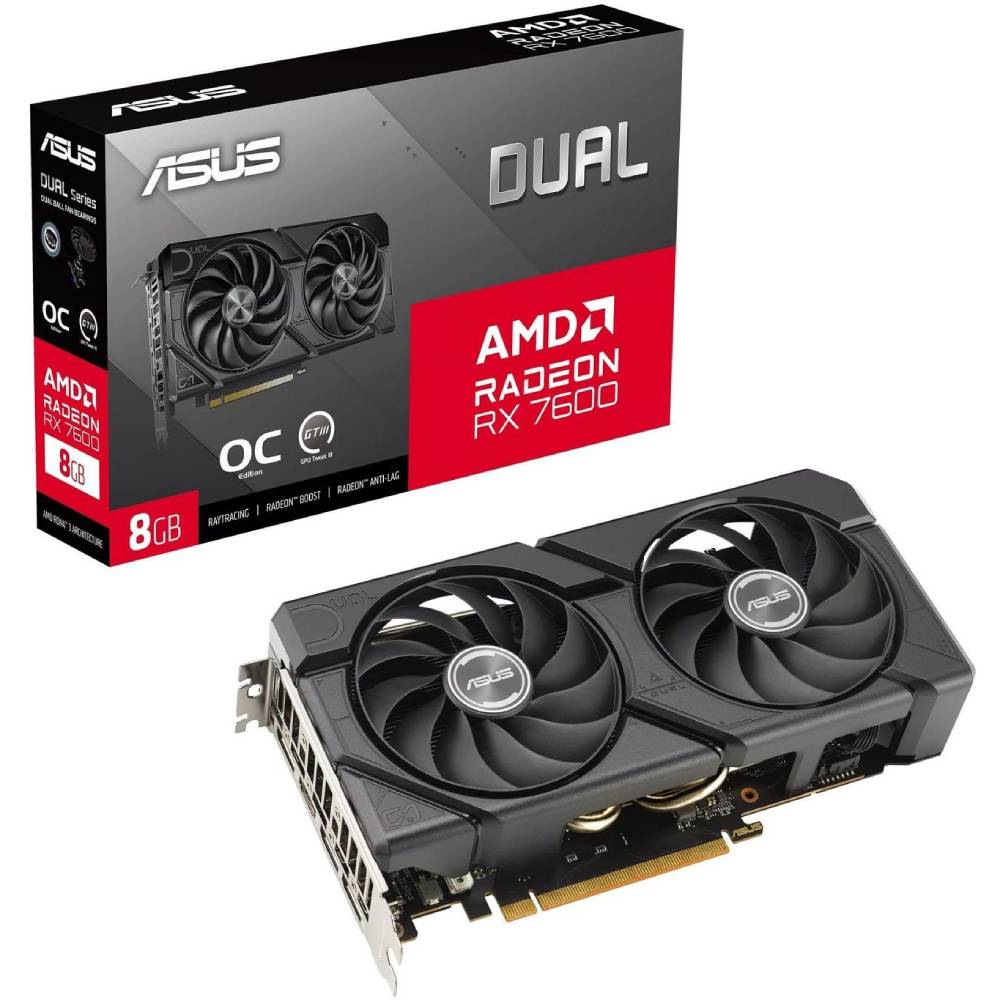 Зображення Відеокарта ASUS AMD RX 7600 8Gb 128Bit 2300/18000MHz (DUAL-RX7600-O8G-EVO)