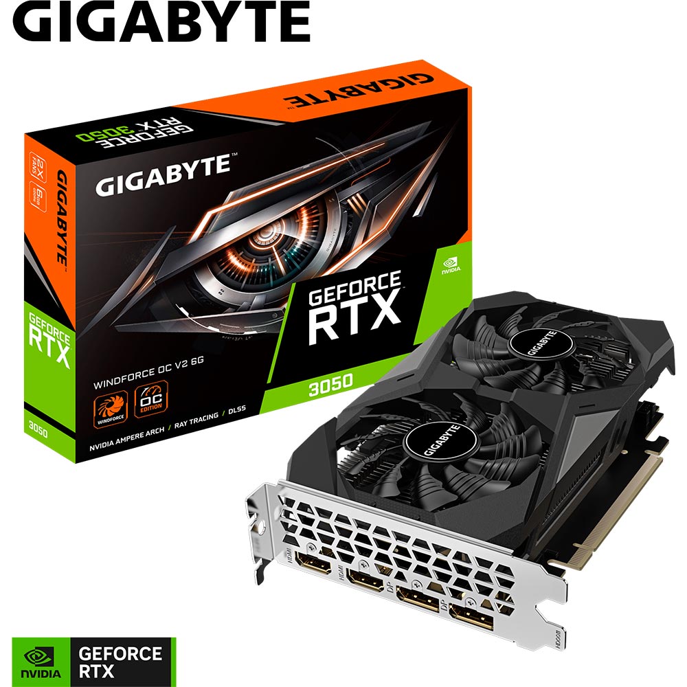 Заказать Видеокарта GIGABYTE GeForce RTX 3050 6Gb 96bit 1477/14000MHz (GV-N3050WF2OCV2-6GD)