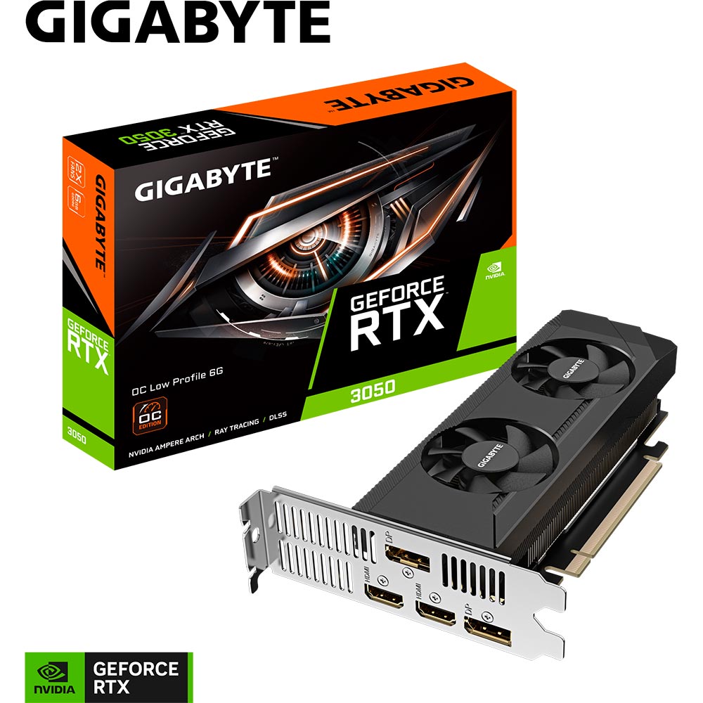 Замовити Відеокарта GIGABYTE GeForce RTX 3050 Low Profile 6Gb 96bit 1477/14000MHz (GV-N3050OC-6GL)