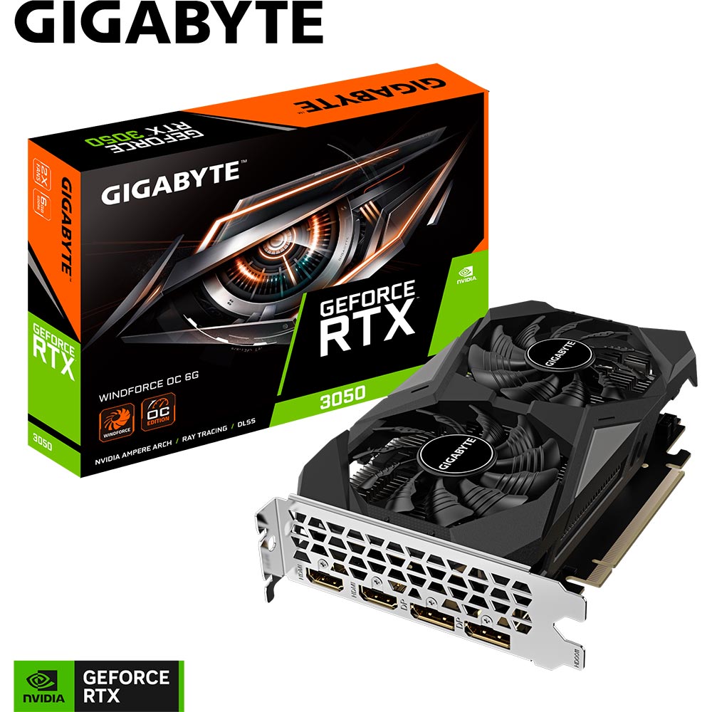 Заказать Видеокарта GIGABYTE GeForce RTX 3050 6Gb 96bit 1477/14000MHz (GV-N3050WF2OC-6GD)