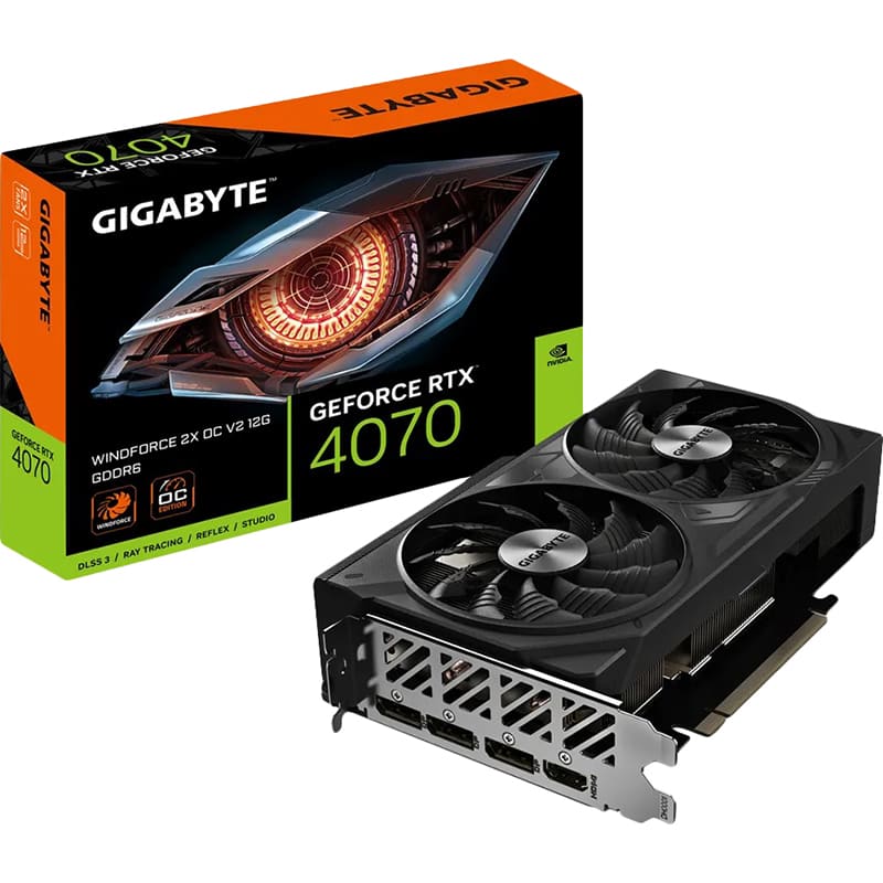 Видеокарта GIGABYTE NVIDIA RTX 4070 12GB 192Bit 2490/20000MHz (GV-N4070WF2OCV2-12GD) Объем встроенной памяти, Гб 12