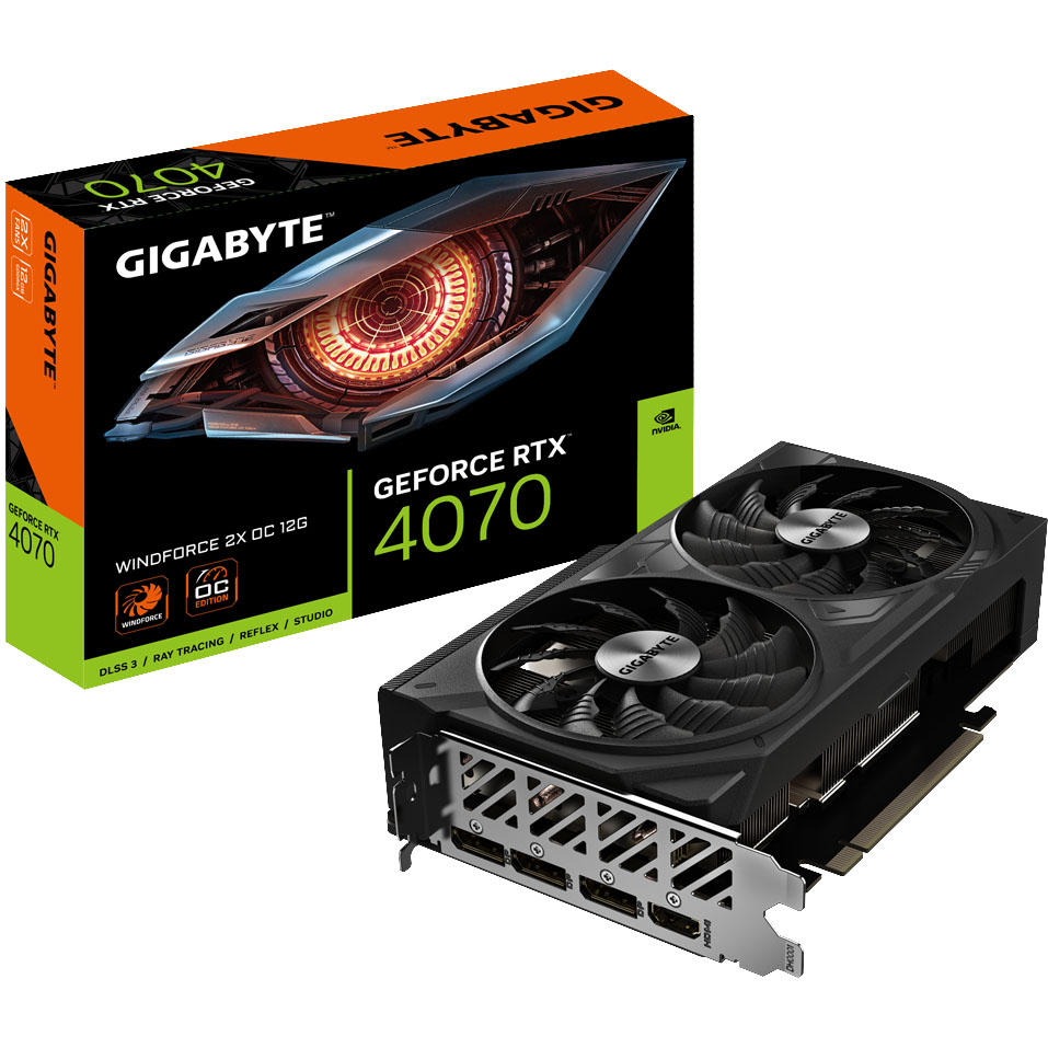 Замовити Відеокарта GIGABYTE GeForce RTX4070 12Gb 192Bit 2490/21000MHz (GV-N4070WF2OC-12GD)