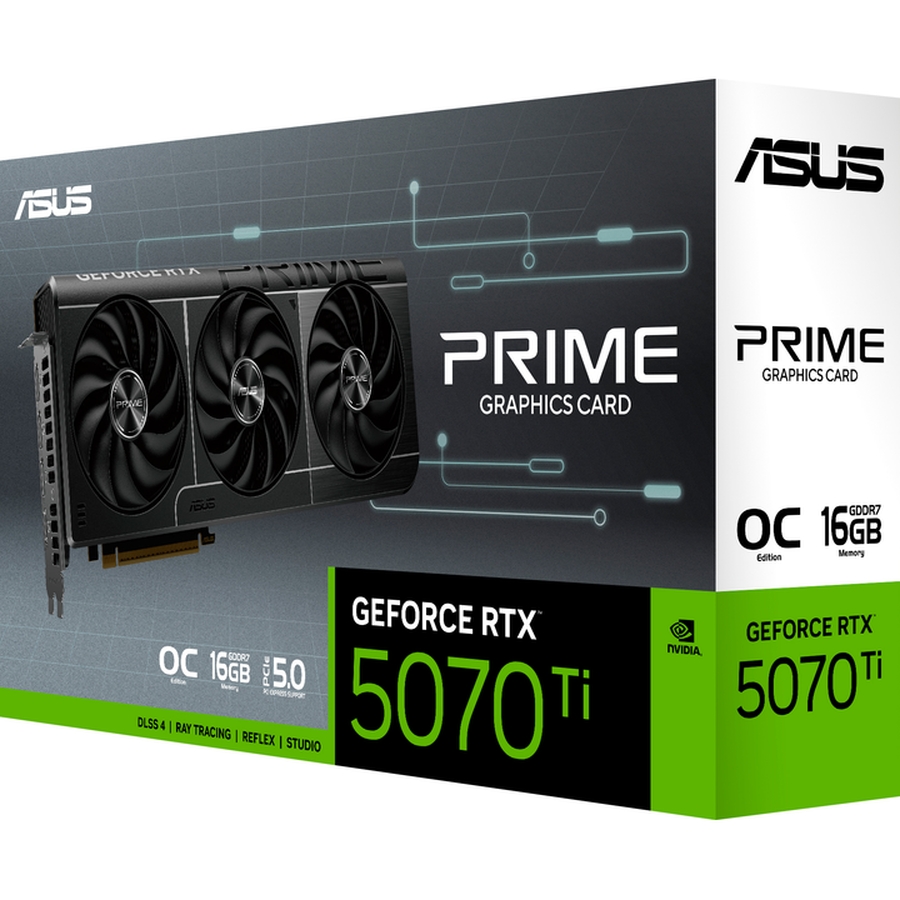 В інтернет магазині Відеокарта ASUS GeForce RTX 5070 Ti PRIME OC Edition 16GB GDDR7 256 bit 2527/28000MHz (PRIME-RTX5070TI-O16G)