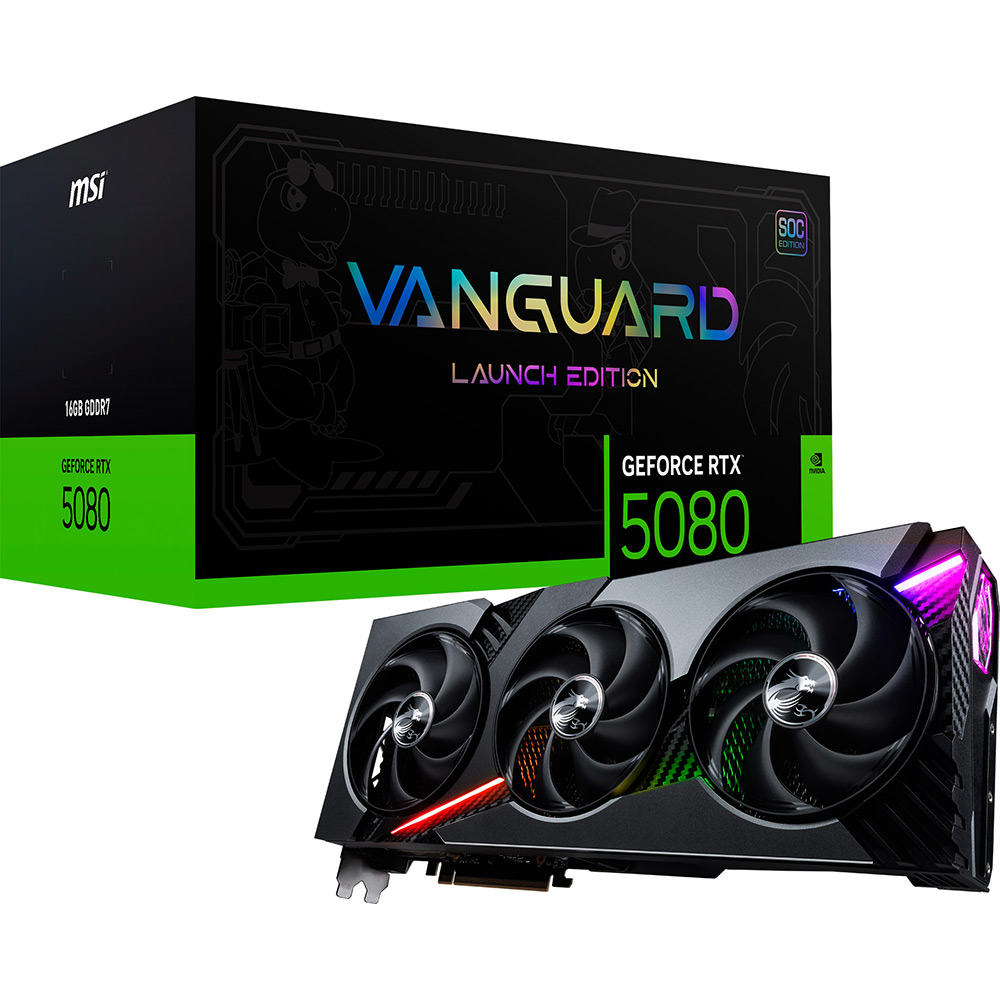 В інтернет магазині Відеокарта MSI GeForce RTX 5080 VANGUARD SOC L LAUNCH EDITION 16G 256bit 2730/30000MHz (RTX 5080 16G VAN SOC LAUNCH ED)