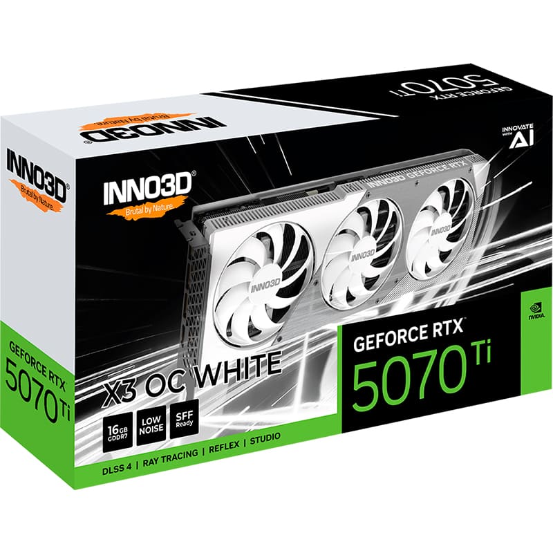 Відеокарта INNO3D GeForce RTX 5070 Ti 16GB 256Bit 2295/28000MHz X3 OC WHITE (N507T3-16D7X-176068W) Об'єм вбудованої пам'яті, Гб 16