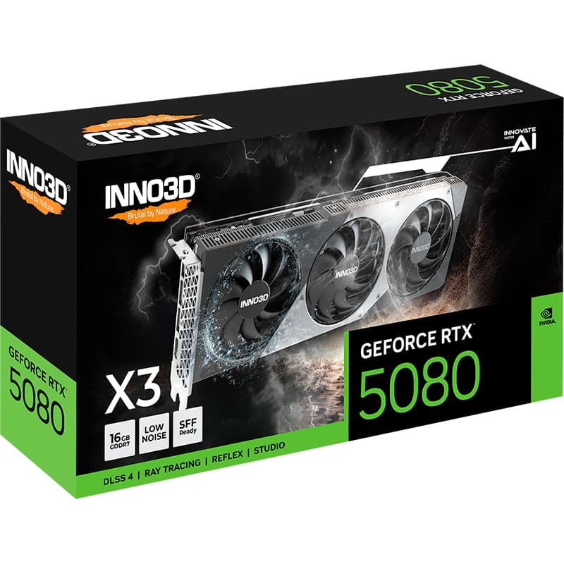 Заказать Видеокарта INNO3D GeForce RTX 5080 16GB 256Bit 2295/30000MHz X3 (N50803-16D7-176068N)