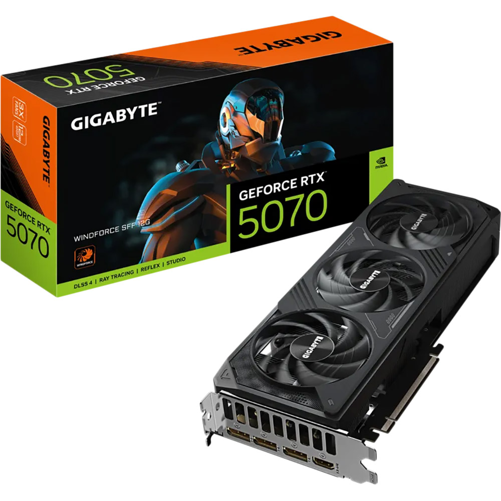 Зображення Відеокарта GIGABYTE GeForce RTX 5070 12GB GDDR7 WINDFORCE SFF 192bit 2512/28000MHz (GV-N5070WF3-12GD)